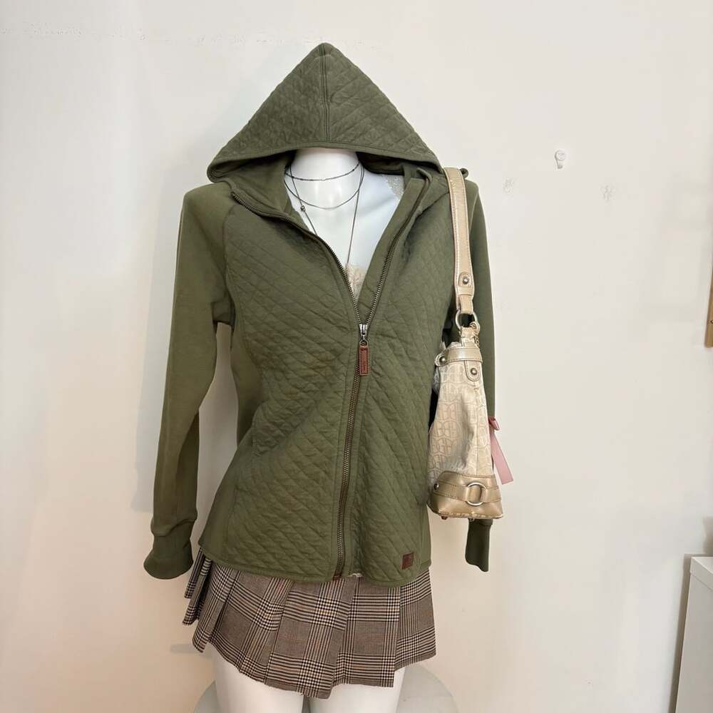 L.L.Bean Quilted Full Zip Hoodie Size S Green